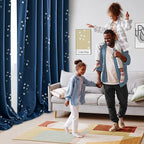 Deconovo Designer Series Silver Print Cubic Print Blackout Curtains for Living Room Bedroom, Thermal Insulated Soundproof Window Drapes, Grommet Top, Navy Blue, 52W x 84L Inch, 2 Panels