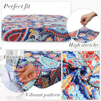 Newwiee 8Pcs Patio Cushion Covers Stretch Outdoor Cushion Cover Replacement for Patio Furniture Sofa Couch Slipcovers, Soft Flexibility Washable Furniture Protector(Waterproof Paisley,Vivid Color)