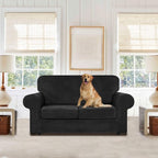 WEERRW Velvet Couch Covers for 2 Cushion Couch Sofa - High Stretch Luxury Velvet Plush 3 Pieces Sofa Slipcovers with Elastic Bottom, Furniture Protector for Pets, Machine Washable, Black, Medium