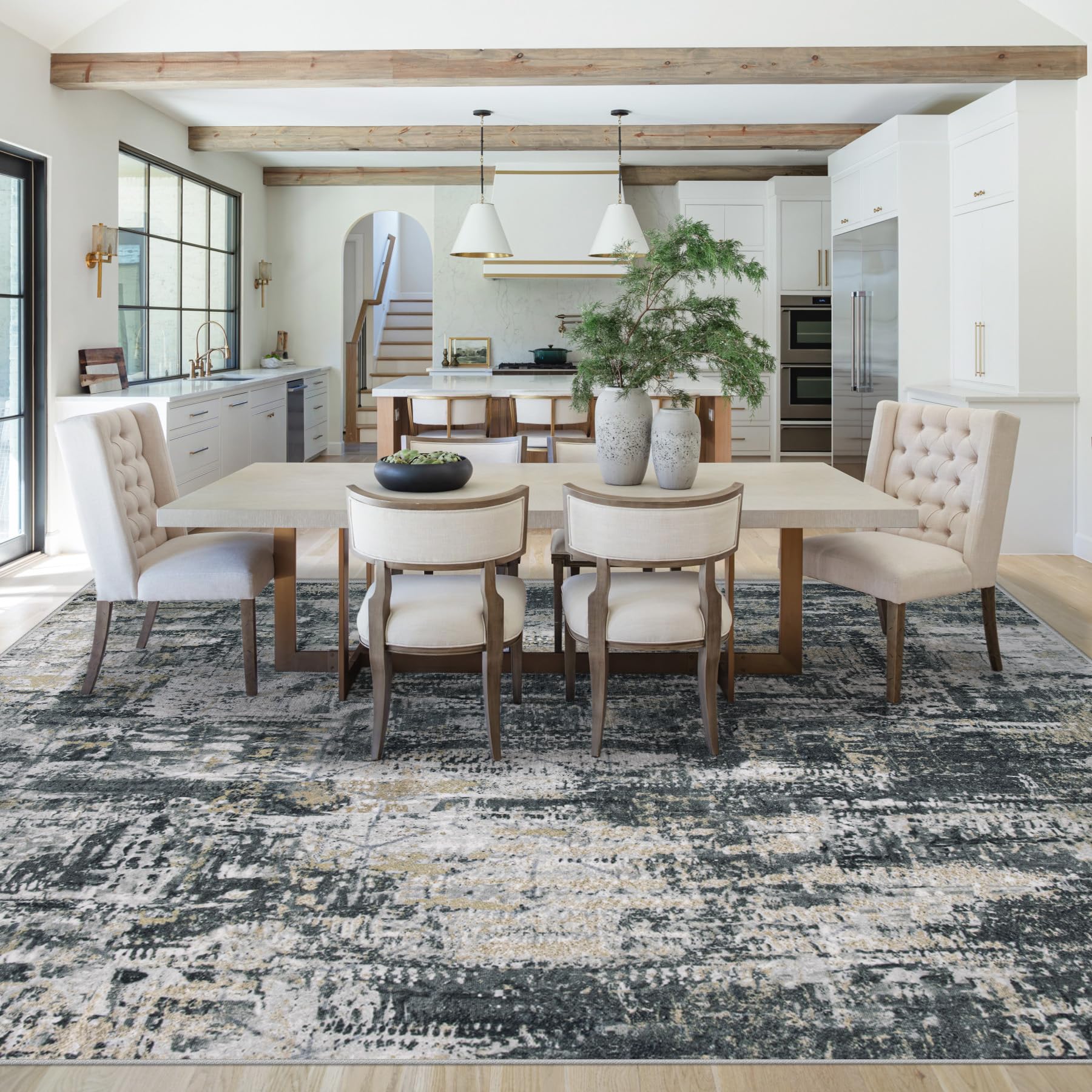 XLUEZ 8x10 Area Rugs for Living Room, Washable Modern Abstract Large Area Rug Neutral Soft Non Slip Kids Rug Stain Resistant Indoor Carpet for Bedroom Nursery Dining Room Office(BlackGreyGold, 8'x10')