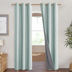NICETOWN 100% Absolutely Blackout Linen Curtains with Thermal Insulated White Liner, Seafoam Green, 42" Wide, 84" Length Energy Saving Curtains for Living Room 2 Panels Set, Vertical Blinds
