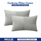 MIULEE Silver Grey Decorative Lumbar Throw Pillow Covers 12x20 Inch for Couch Bed Sofa Pack of 2 Boho Farmhouse Throw Pillows Soft Cross Corduroy Patchwork Textured Cushion Cases