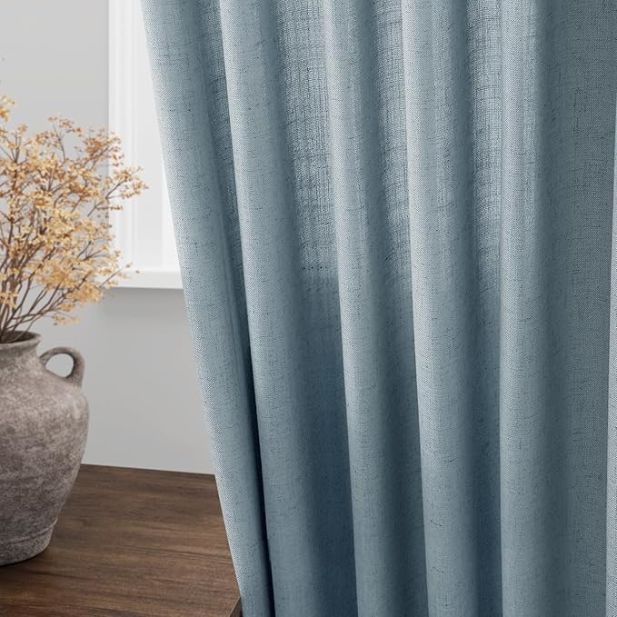Nanspring Light Blue Linen Curtains 84 Inch Length 2 Panels Set for Living Room Rod Pocket Back Tab Light Filtering Window Drapes for Bedroom Dining Room Protect Privacy Modern Farmhouse Decor 52x84