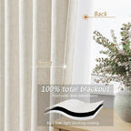 Guken 100% Blackout Linen Short Curtains for Bedroom 58 Inches Long Natural Cream Black Out Curtain Back Tab Thermal Insulated Room Darkening Window Drapes for Living Room 2 Panels Beige Ivory 52x58