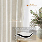 Extra Long 100% Blackout Linen Curtains for Bedroom 140 Inches Long Natural Cream Black Out Curtain Back Tab Thermal Insulated Room Darkening Window Drapes for Living Room 2 Panels Beige Ivory 52x140