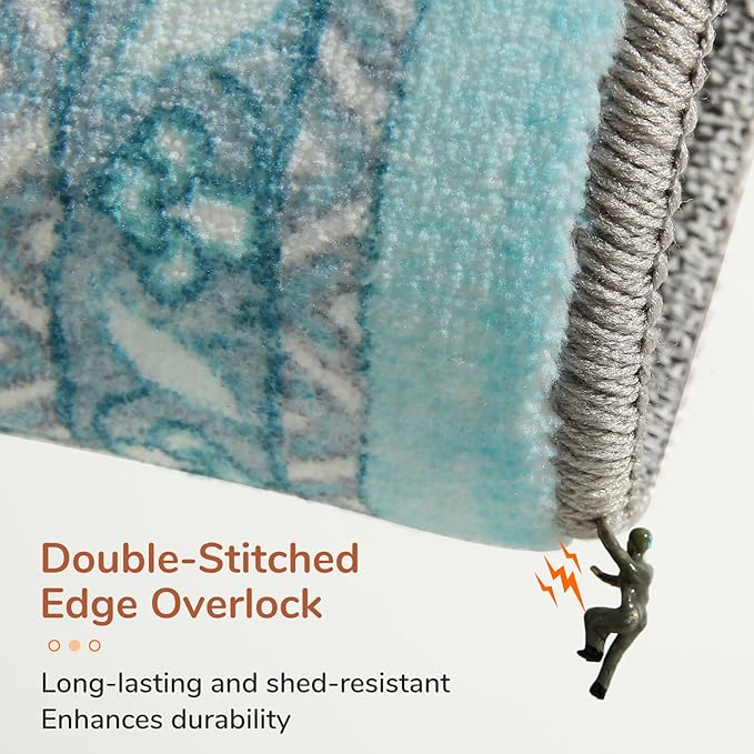 OPPODREAM Soft Area Rugs 4x6, Low-Pile Washable Rugs 4x6 with Non Slip Backing, Faux Cashmere 4 x 6 Throw Carpet, Teal & Turquoise & Cream