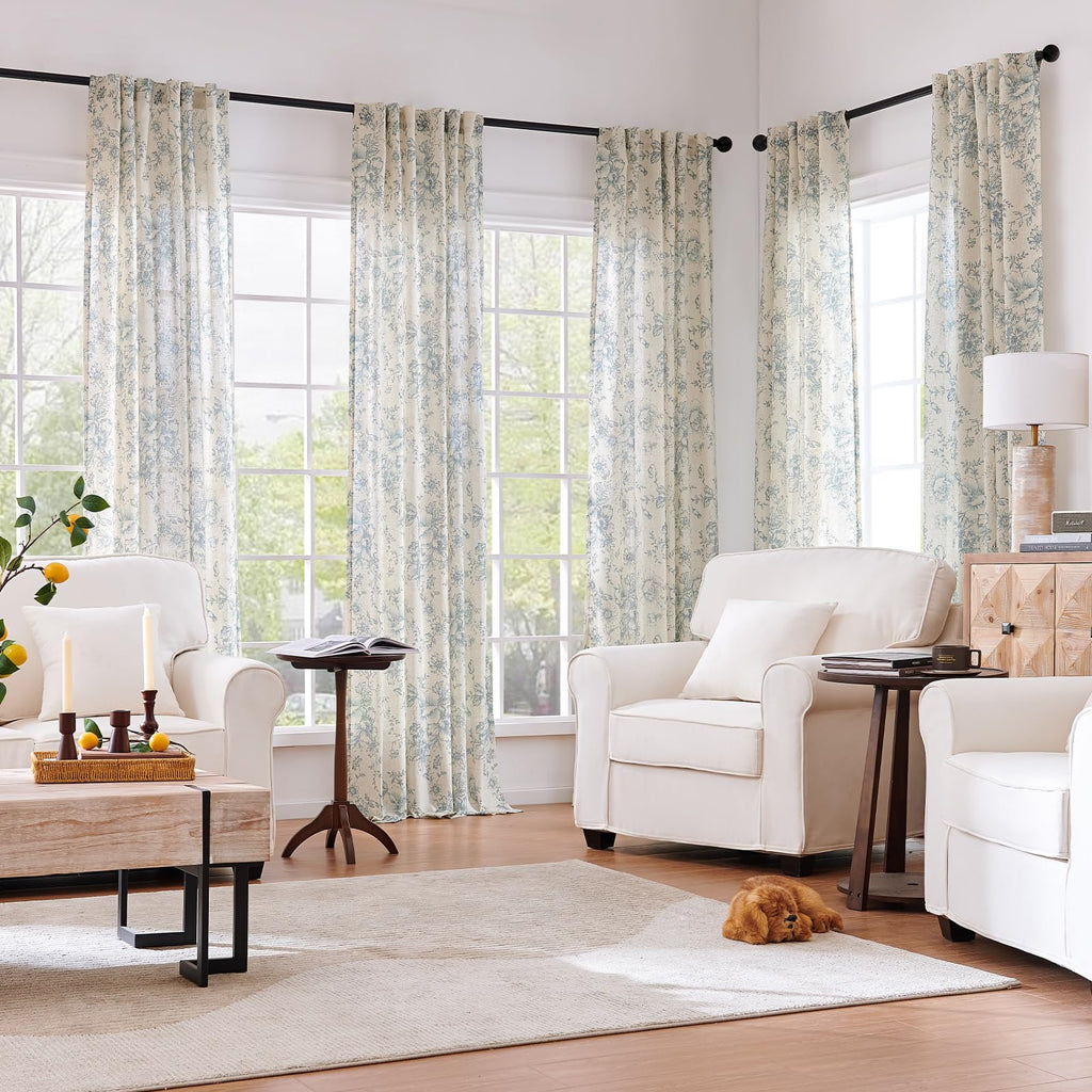 jinchan Vintage Floral Linen Curtains 45 Long for Living Room 2 Panels