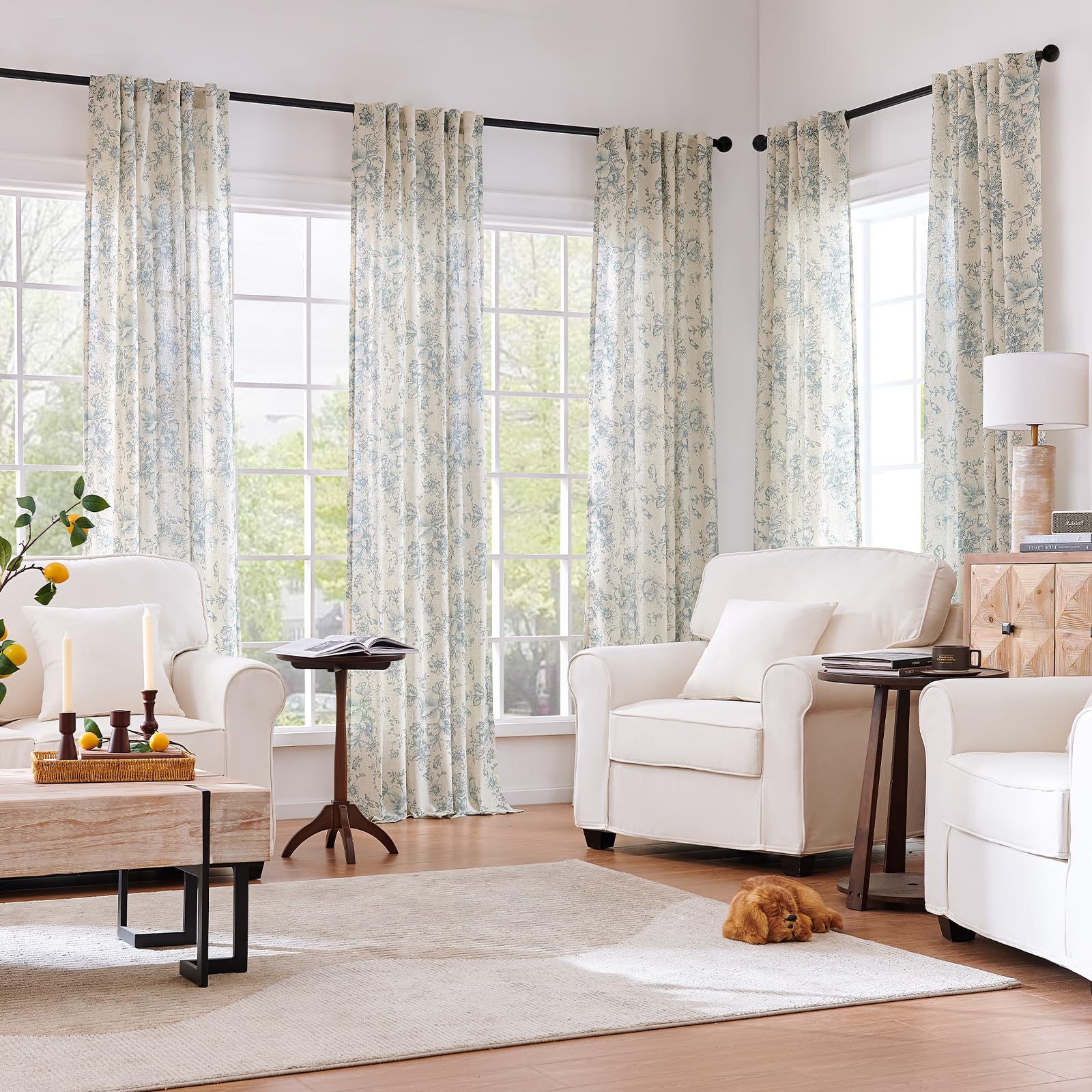 jinchan Vintage Floral Linen Curtains 45 Long for Living Room 2 Panels