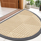 Smiry Half Circle Front Door Mat Outside Entrance, Heavy Duty Sturdy Natural Rubber Doormat, Trap Dirt and Moisture, Low Profile Mats for Indoor Outdoor Entry, Irregular Triangle (35x23, Beige)