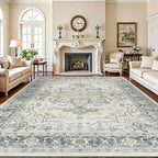 Lofus 8x10 Area Rugs for Living Room, Machine Washable Non-Slip Area Rug, Low Pile Large Rugs for Bedroom, Kitchen, Dining Room, Home Office, Vintage Oriental Print Rug, Taupe Grey