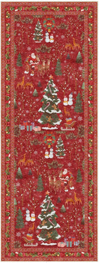 UERMEI Christmas Runner Rug for Hallway: 3x8 Neutral Modern Festive Low Pile Soft Thin Indoor Carpet for Bedroom Kitchen Mat Kids Room Holiday Decor - Red