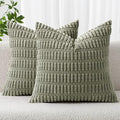 MIULEE Corduroy Decorative Throw Pillow Covers 18x18 Light Olive Pack of 2