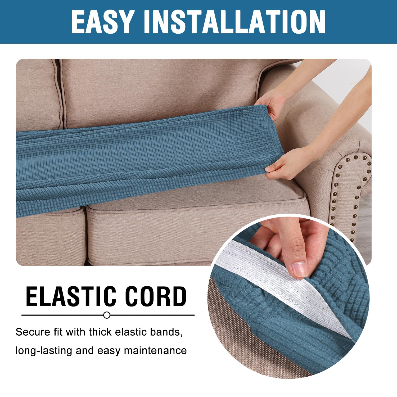 H.VERSAILTEX Super Stretch Individual Seat Cushion Covers Sofa Covers Couch Cushion Covers Slipcover Sets Thick Jacquard Textured Twill Fabric (1 Piece Chair Cushion Cover, Dusty Blue)