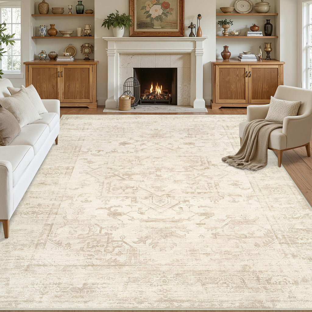 Luxturiy Area Rugs 9x12 Living Room: Bedroom Washable Carpet Beige/Brown