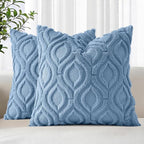 decorUhome Throw Pillow Covers 24x24 Inch Set of 2, Soft Plush Faux Wool Blue Solid Couch Pillow Covers, Accent Euro Sham Farmhouse Neutral Square Pillow Cases for Sofa Bed Living Room