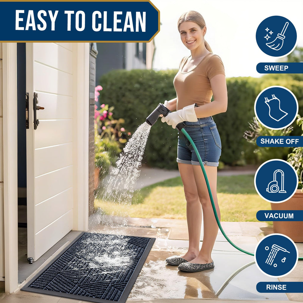 Smiry Front Door Mat Outside Entrance, Low Profile Rubber Doormat, 59x20