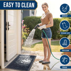 Smiry Front Door Mat Outside Entrance, Heavy Duty Sturdy Natural Rubber Doormat, Trap Dirt and Moisture, Easy Clean Low Profile Mats for Indoor Outdoor Entry, Irregular Triangle (29.5x17, Navy Blue)