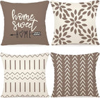 YCOLL Pillow Covers 16x16 Set of 4, Modern Sofa Throw Pillow Cover, Decorative Outdoor Linen Fabric Pillow Case for Couch Bed Car, Khaki