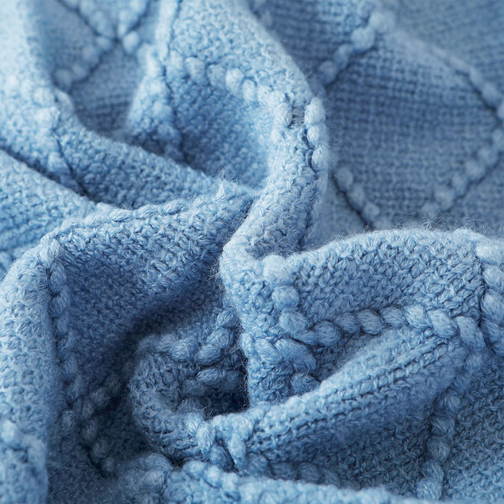 BOURINA Blue Throw Blanket 50x60 Inch Boho Knitted Soft Throw Sofa Blanket