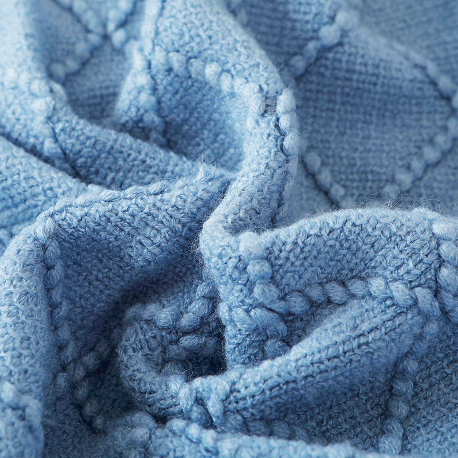 BOURINA Blue Throw Blanket 50x60 Inch Boho Knitted Soft Throw Sofa Blanket