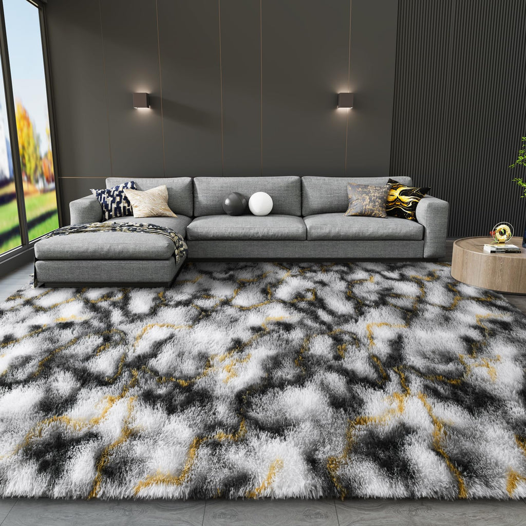 LOCHAS Area Rugs Fluffy Living Room Carpets for Kids Bedroom 6x9, Grey-Gold
