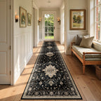 RELEANY Washable Area Rug, Runner 2'6"x12', Black/Neutral