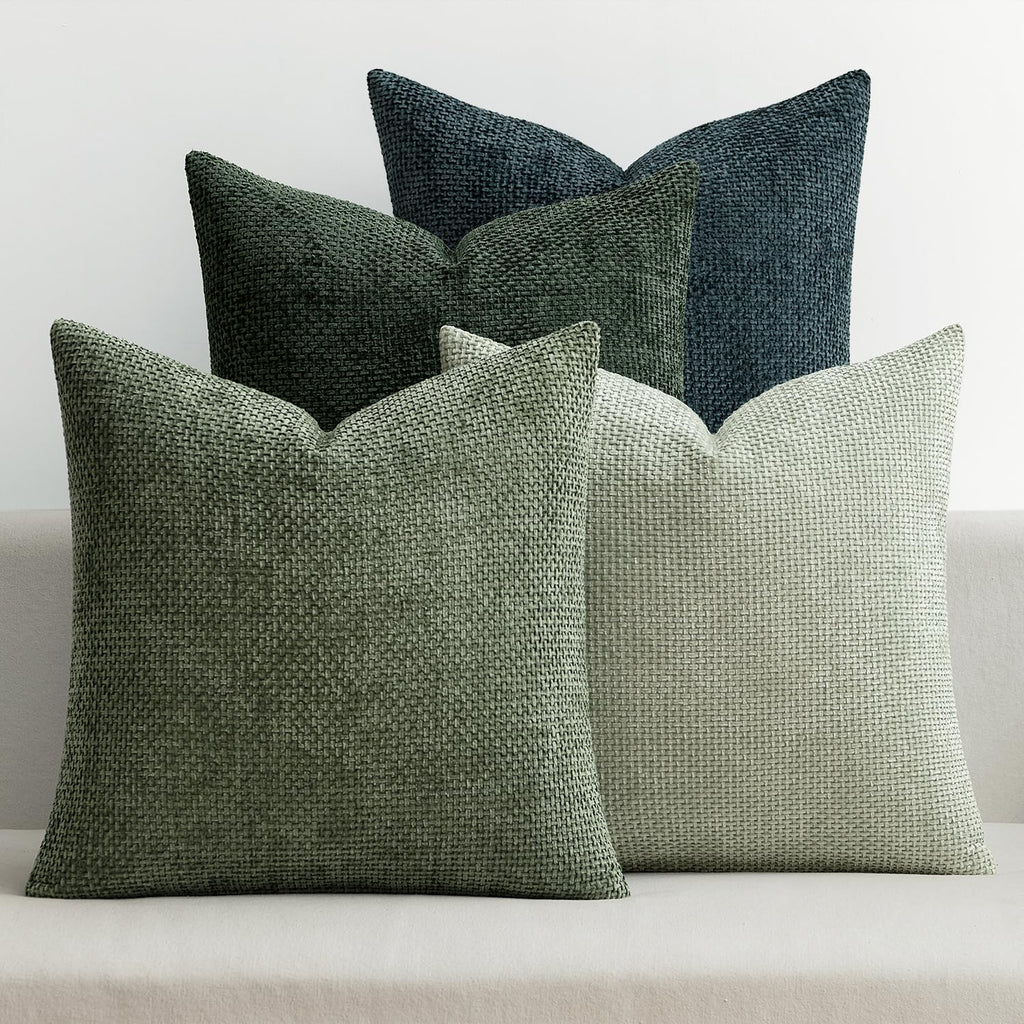 MIULEE Soft Decorative Chenille Pillow Covers Green Navy 20x20 Pack of 4