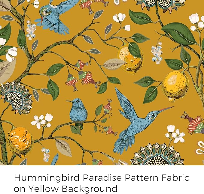 Topfinel 105 Inches Long Mustard Yellow Luxury Curtains for Living Room Bedroom, Blackout Vintage Art Deco Victorian Curtains Floral Lemon Hummingbird Printed Grommet Drape 105 Inch Length