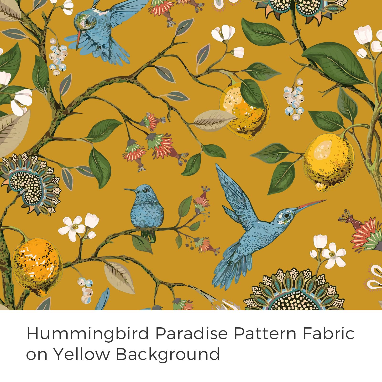 94 Inches Long Custom Satin Window Treatments,Retro Art Deco Floral Hummingbird Patterned Pretty Elegant Mustard Yellow Light Blocking Grommet Curtains Two Pages Curtains for Bedroom Playroom Room
