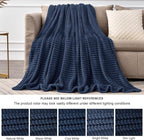 BEDELITE Fleece Throw Blanket for Couch – 3D Ribbed Jacquard Soft and Warm Decorative Fuzzy Blanket – Cozy, Fluffy, Plush Lightweight Navy Throw Blankets for Bed, Sofa, 84x90 inches