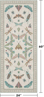 Hazo Haus Washable Non Slip Bathroom Runner Rug 2x5, Insect Boho Bath Mat, Stain Resistant Low Pile Butterfly Insect Print Rugs for Laundry Room, Powder Room, Beige Green