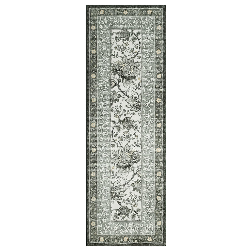 GarveeHome Provence Fog 2.5 x 8 Washable Kitchen Runner Rugs Non Slip Vintage Boho Cottage Long Rug for Hallways Bedroom Entryway Bathroom Mat with Rubber Back