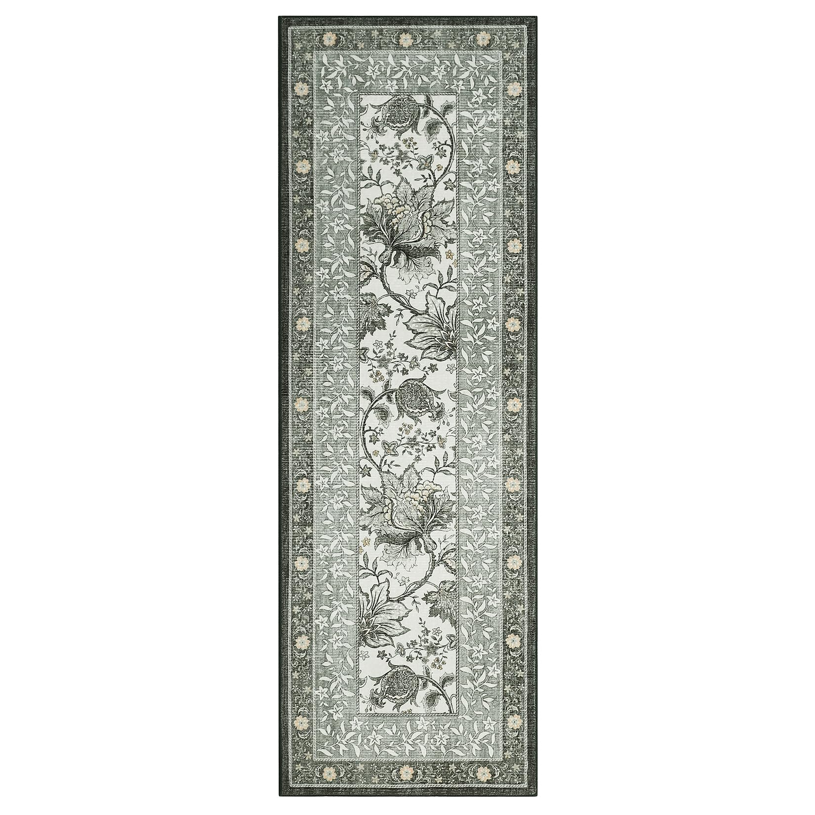 GarveeHome Provence Fog 2.5 x 8 Washable Kitchen Runner Rugs Non Slip Vintage Boho Cottage Long Rug for Hallways Bedroom Entryway Bathroom Mat with Rubber Back