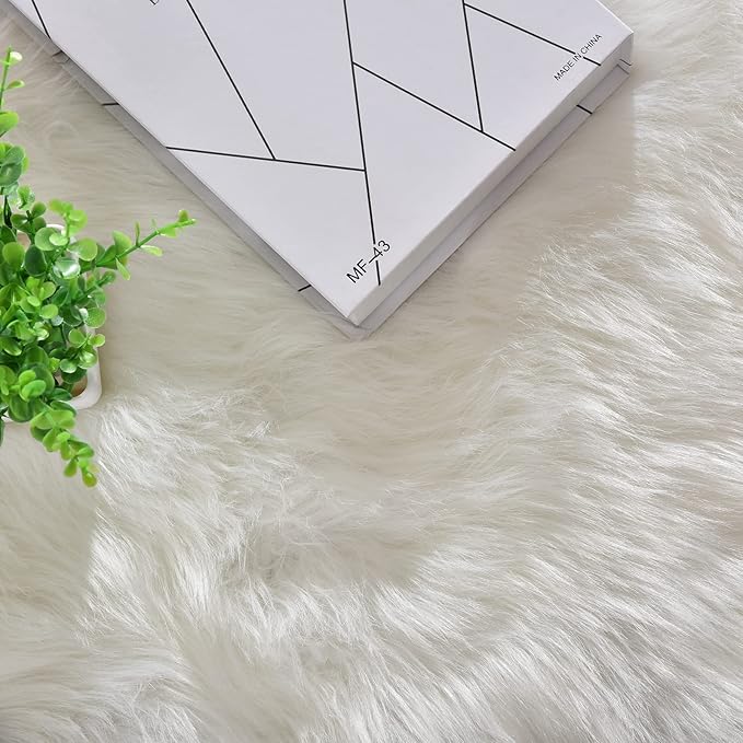ORINOVA White Faux Sheepskin Fur Machine Washable Runner Area Rugs for Bedroom Living Room 2x6 Shag Rugs for Hallways Room Décor