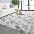 TWINNIS Super Soft Shaggy Rugs Fluffy Carpets 5x8 Feet, Indoor Modern Plush Area Rugs for Living Room Bedroom Kids Room Nursery Home Decor, Upgrade Anti-Skid Fuzzy Rug, Grey and White