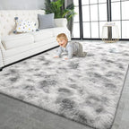 TWINNIS Super Soft Shaggy Rugs Fluffy Carpets 3x5 Feet, Indoor Modern Plush Area Rugs for Living Room Bedroom Kids Room Nursery Home Decor, Upgrade Anti-Skid Fuzzy Rug, Grey and White