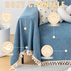 HANDONTIME Couch Slipcover Dog Sofa Covers Boho Couch Cover for Dogs Blue Sofa Throw Cover Bohemian Sofa Covers for 3 Cushion Couch Herringbone Sectional Couch Cover Slipcovers for Sofas, 71" X134"