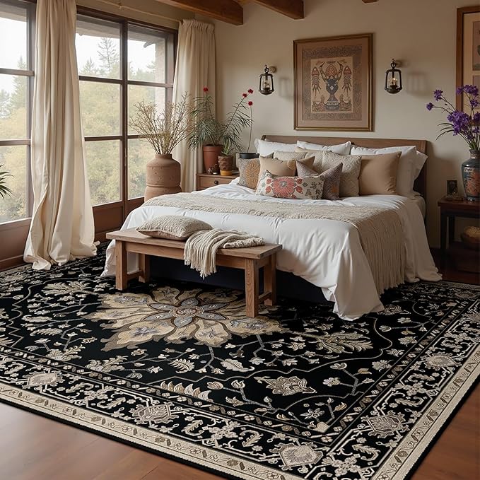 RELEANY Washable Area Rug, 5'x8', Black/Neutral