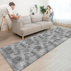 Super Soft Fluffy Living Room Area Rug 3x10 ft Tie-Dyed Light Grey Shaggy Furry Carpet Washable Non-Slip Floor Rugs Bedroom Bedside Nursery Rug Fuzzy Boys Girls Dorm Home Decor Aesthetic