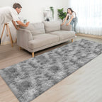 JiaoBaba Super Soft Fluffy Living Room Area Rug 3x10 ft Tie-Dyed Light Grey Shaggy Furry Carpet Washable Non-Slip Floor Rugs Bedroom Bedside Nursery Rug Fuzzy Boys Girls Dorm Home Decor Aesthetic