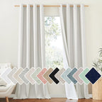 NICETOWN 100% Absolutely Blackout Linen Curtains with Thermal Insulated White Liner, Ivory, W52, 2 Pieces, Noise Reducing Textured Linen Look Curtains for Windows 120 inch Length for Classroom
