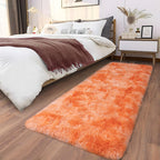 Ailyei Soft Runner Rugs for Bedroom Hallways, 2x6 Tie-Dyed Orange Fluffy Shag Throw Area Rug Non Slip for Bedside Dorm, Long Shaggy Furry Carpet for Nursery Living Room