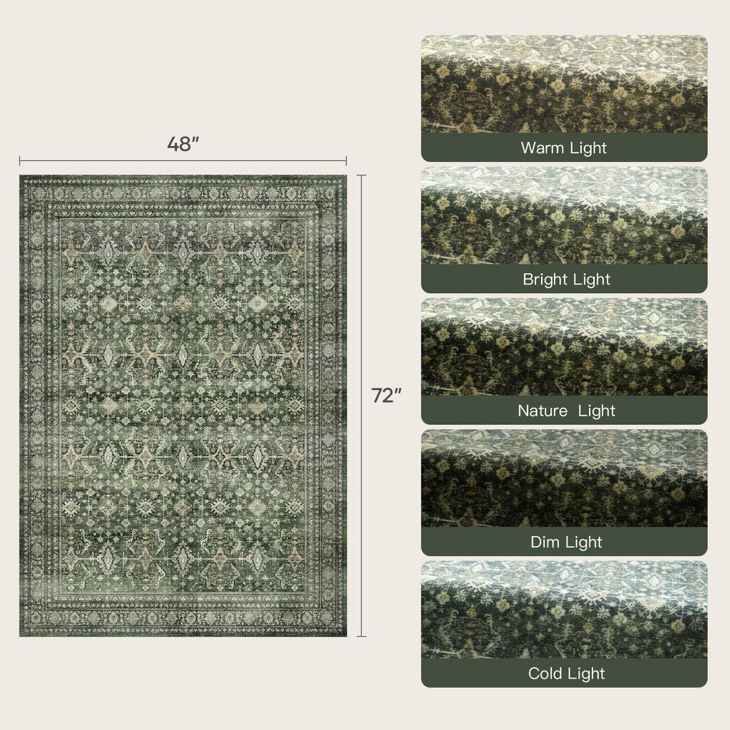 4x6 Area Rugs for Entryway, Green Washable Non-Slip Area Rug for Kitchen