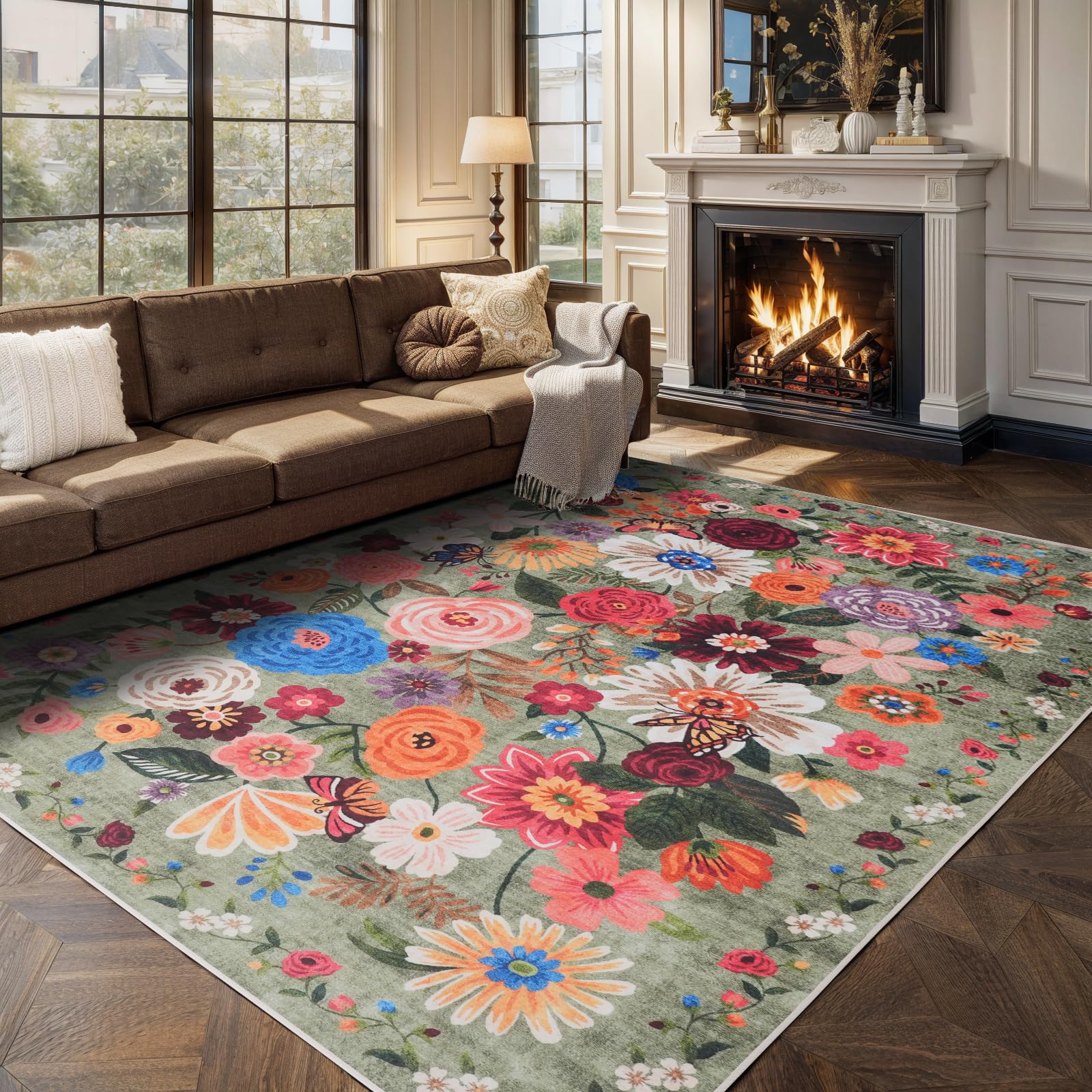 Babovid Floral Large Area Rug 10x14 for Living Room Bedroom