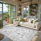 Babovid Grey Floral Area Rug 4x6 for Bedroom Dining Room