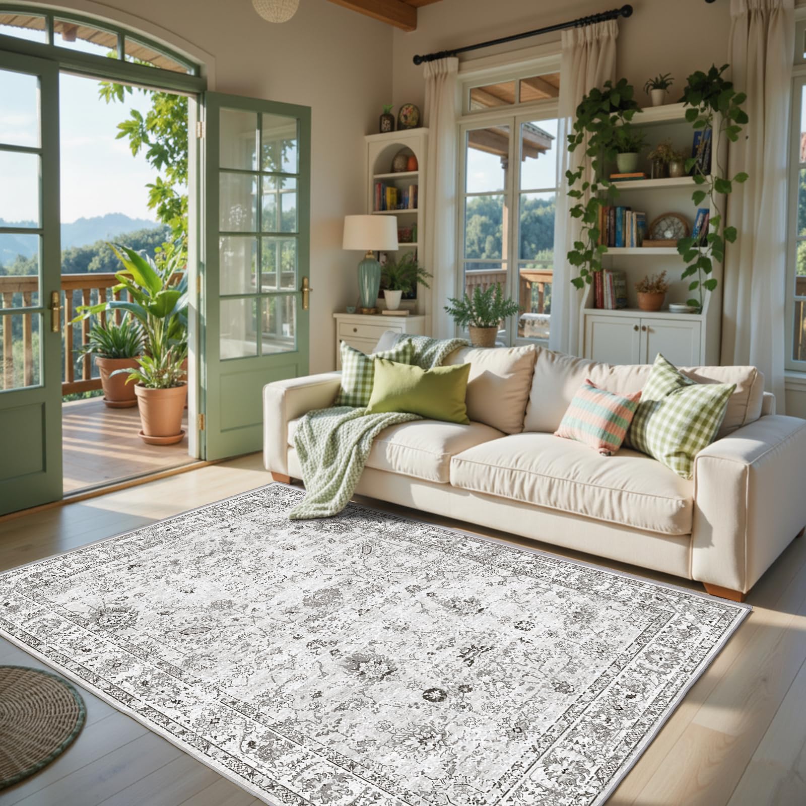 Babovid Grey Floral Area Rug 4x6 for Bedroom Dining Room