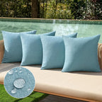 MIULEE Pack of 4 Decorative Outdoor Throw Pillow Covers Linen Waterproof Pillow Covers Farmhouse Cushion Cases for Patio Garden Tent Balcony Couch Sofa 16x16 inch Blue Gray