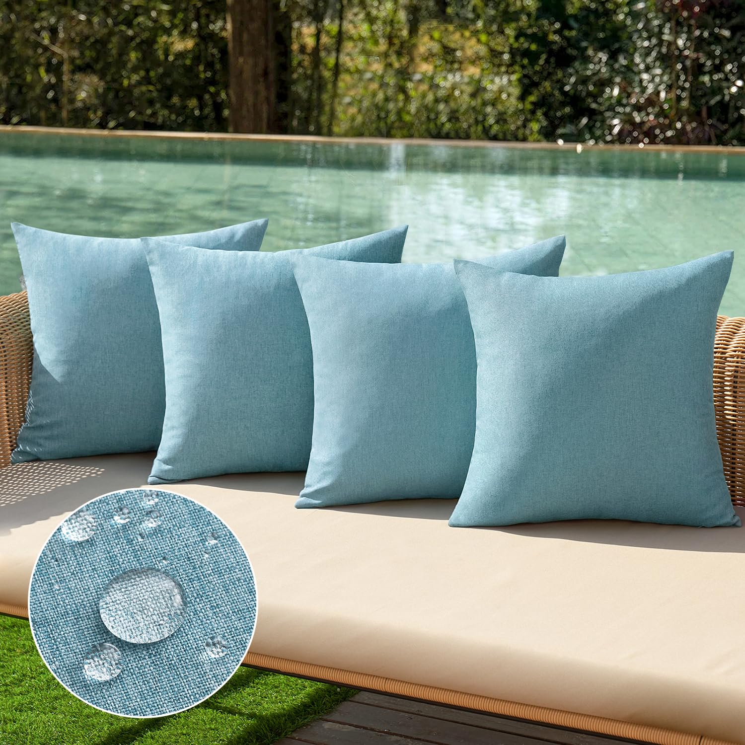 MIULEE Pack of 4 Decorative Outdoor Throw Pillow Covers Linen Waterproof Pillow Covers Summer Farmhouse Cushion Cases for Patio Garden Tent Balcony Couch Sofa 18x18 Inch Blue Gray