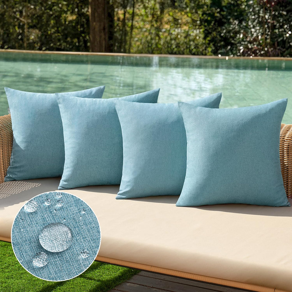 MIULEE Pack of 4 Decorative Outdoor Throw Pillow Covers Linen Waterproof Pillow Covers Summer Farmhouse Cushion Cases for Patio Garden Tent Balcony Couch Sofa 18x18 Inch Blue Gray