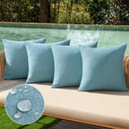 MIULEE Pack of 4 Decorative Outdoor Throw Pillow Covers Linen Waterproof Pillow Covers Summer Farmhouse Cushion Cases for Patio Garden Tent Balcony Couch Sofa 18x18 Inch Blue Gray